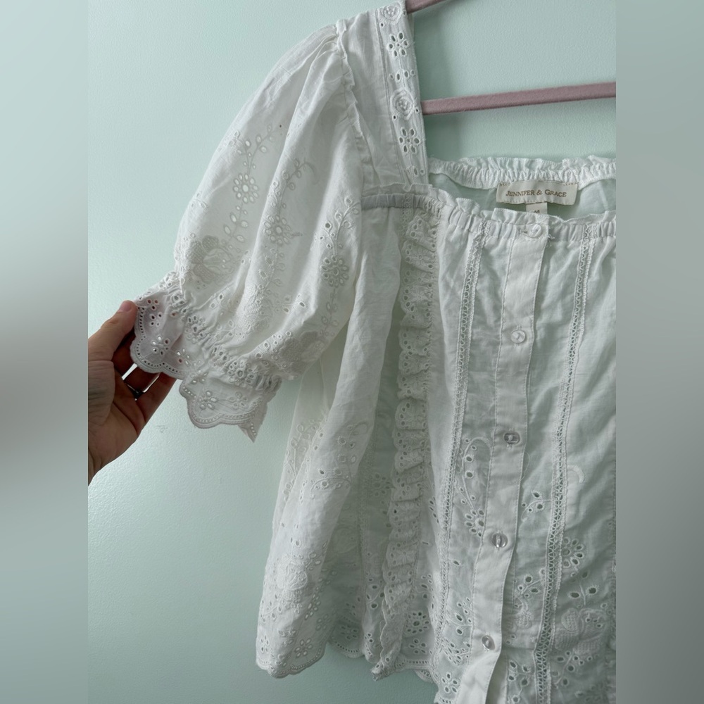 Puff Sleeve Eyelet Top - Picture 2 of 3